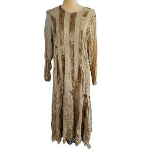 Main Street Tan Velour Strip Hippie Festival Fairy Style Midi Dress Size XL